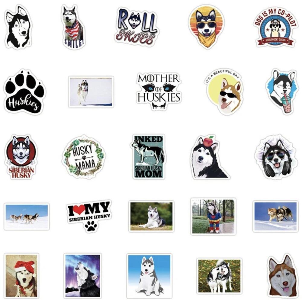 Stickers - Dog Siberian Husky Huskies 50 Pcs, Sled Snow Dogs Decals For Laptop - Picture 4 of 6